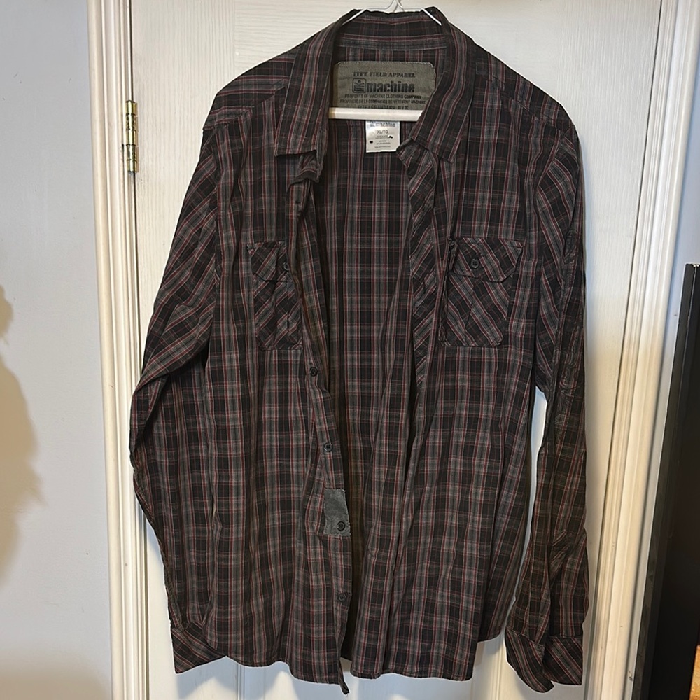 Men’s Machine Plaid Long Sleeve Shirt Size XL
